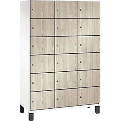C+P Cambio lockerkast, 3 vakken, 18 vakken, op poten, B 1200 x D 525 x H 1980 mm, verkeerswit / essenhout decor