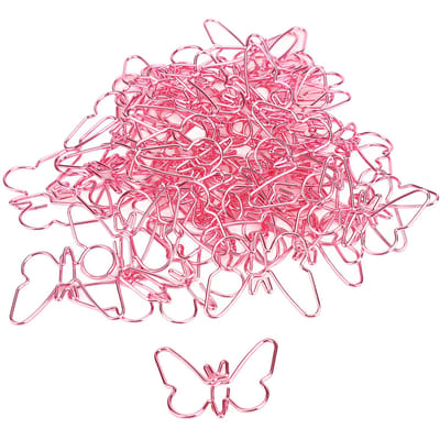 Lot de 50 trombones papillons roses, design de dessin animé, innovants et mignons, pour le bureau et la maison