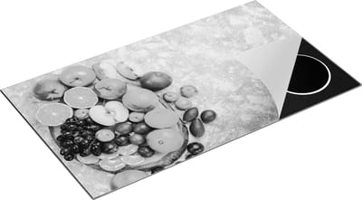 Chefcare Inductie Beschermer Fruit op een Boomstam - Zwart Wit - 90x50 cm - Afdekplaat Inductie - Kookplaat Beschermer - Inductie Mat