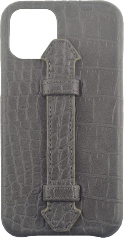 Bescherm Hoesje iPhone 12 Grijs Leer Met Kroko Print – Apple iPhone 12 Hoesje Grijs Leer Met Kroko Print