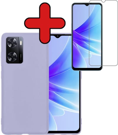 Hoesje - Met Screenprotector - Geschikt voor OPPO A57 - Sterk & Shockproof - Telefoon Hoes - Back Cover - Siliconen Case - Telefoonhoes - Lila