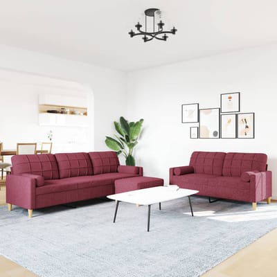 vidaXL - 3-delige - Loungeset - met - voetenbank - en - kussens - stof - wijnrood