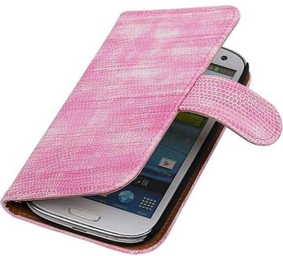 Hagedis Bookstyle Wallet Case Hoesje Geschikt voor Samsung Galaxy S3 i9300 Roze