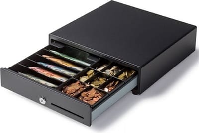 Geldlade/Kassalade zwart - smal - 8 munt & 6 papier - fronttouch - 335x335x90mm