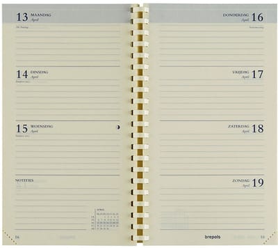 Brepols agenda vulling 2026 - INTERPLAN [0.731] - VULLING NL - Zakagenda - 1 week op 2 pagina's - Weekoverzicht - Gespiraleerd - Navulling - 8.9 x 16 cm