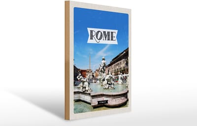 Holzschild Reise 30x40cm Rom Italien Brunnen Skulptur Urlaub