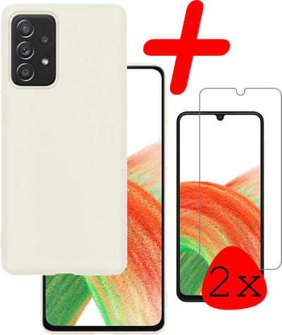 Hoesje Met 2x Screenprotector - Geschikt voor Samsung Galaxy A33 - Sterk & Shockproof - Back Cover - Siliconen Case - Telefoon Hoes - Wit