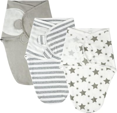 Set van 3 Baby Swaddling Swaddles - voor Nieuwe Geboren Jongens Meisjes - 0-3 Maanden - Organische Essentiële Aanpasbare Baby Slaapzak Grijs