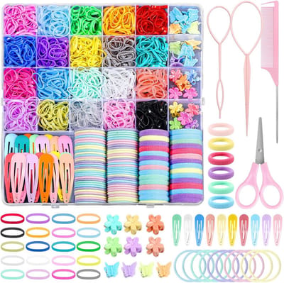 Grote set haaraccessoires voor meisjes met elastiekjes, clips en stylingtools