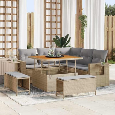 vidaXL - Tuinbank - Set - 9 - st - 8-Aantal - zitplaatsen - Beige - en - Lichtgrijs