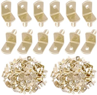 60 Stuks L-Shelf Pins 6mm Gouden Steunpinnen met Gat, Geplateerde Stalen Planksteunen voor Boekenkasten, Kasten en Entertainment Centers
