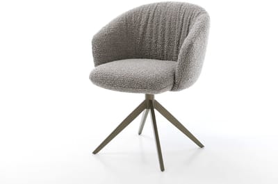 Eetkamerstoel Caja-Flex met armleuning kruisframe breed afwerking met titanium bouclé zilver grijs 360° draaibaar rocker-functie pocketveer kern