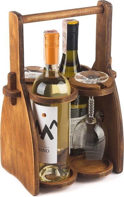 Houten wijnfles en glazen caddy - Bierdrager en drinkbureau accessoires - Heren organizer en opbergstandaard voor drank