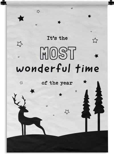 Wandkleed Quotes kerst - Prachtig cadeau voor kerstmis - Its the most wonderful time of the year wit Wandkleed katoen 90x135 cm - Wandtapijt met foto
