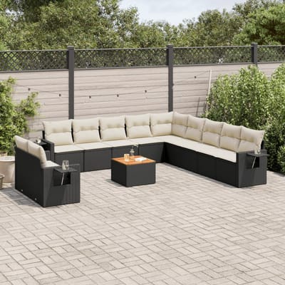 vidaXL - 12-delige - Loungeset - met - kussens - poly - rattan - zwart
