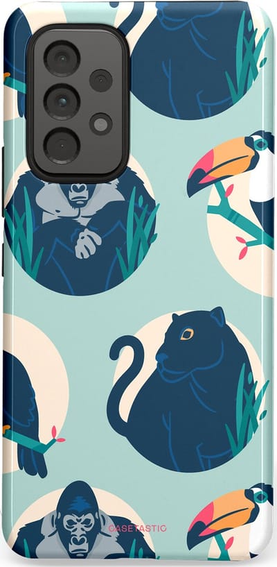 Casetastic hoesje geschikt voor Samsung Galaxy A53 (2022) 5G - Dubbellaagse bescherming - Wilde Dieren Mix - Fashion Case - Lichtgrijs Donkerblauw Crème Donkergrijs