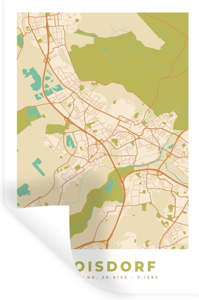 Muurstickers - Sticker Folie - Troisdorf - Plattegrond - Kaart - Vintage - Stadskaart - 20x30 cm - Plakfolie - Muurstickers Kinderkamer - Zelfklevend Behang - Zelfklevend behangpapier - Stickerfolie