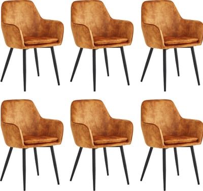 Colenis® - Levan eetkamerstoel - Set Van 6 - Okergeel - Adoré Velvet - Industrieel - Met armleuning