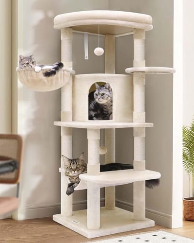 Famanu - Krabpaal met platform en hangmat, kattenboom met sisal bekleding
