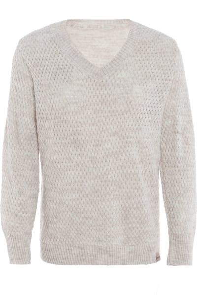 Knit Factory Ilse Gebreide V-hals Trui Gebreide Dames Trui - Grof gebreid - Trui dames winter - Pullover dames - lange mouw - Wintertrui - Damestrui - Boothals - Beige - 40/42