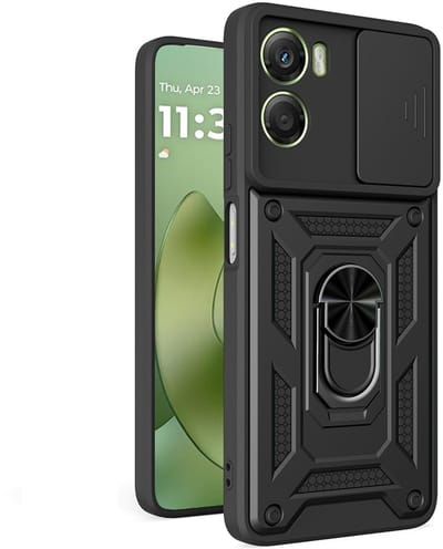 MobyDefend Hoesje - Geschikt voor Motorola Moto G06 / Motorola Moto G06 Power - Pantsercase Met Draaibare Ring - Zwart