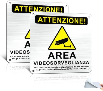 Bewakingsbord Aluminium - Camera Schild - Beveiliging Eigendom - Waterdicht Roestvrij UV - 15x15cm 2 Stuks - Geborsteld Geel