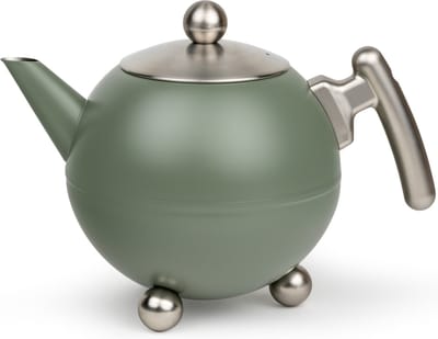 Bredemeijer - Theepot dubbelwandig - Duet® Bella Ronde – 1,2 liter - RVS - Legergroen