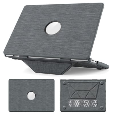 Compatibel voor MacBook Air 13 inch hoesje M5 M4 M3 M2 2026-2022 A3449 A3240 A2681 A3113, opvouwbare standaard, plastic harde schaal geweven stof voor lucht 13,6（grijs）