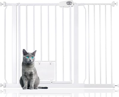 Bettacare Huisdierhek met Afsluitbaar Kattenluik, 107,4 - 115cm, Wit