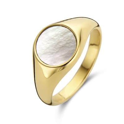 CO88 Collection 8CR-10029-50 Stalen Ring - Dames - Parelmoer Inleg - Rond - 9 mm Doorsnee - Maat 50 - Goudkleurig