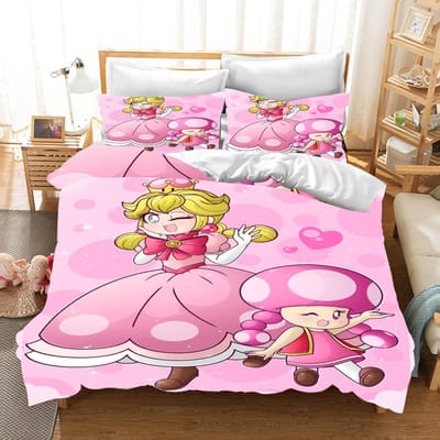 Mario Dekbedovertrek Set Dekbed Beddengoed 3D Kinderbeddengoed Set 3-Delig 1 Dekbedovertrek King Size AU Single(140*210cm)3pcs pink