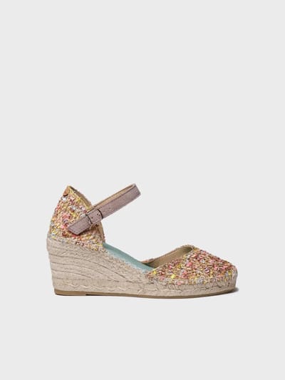 Espadrille met sleehak voor dames in veelkleurige stof | JANEL-CO
