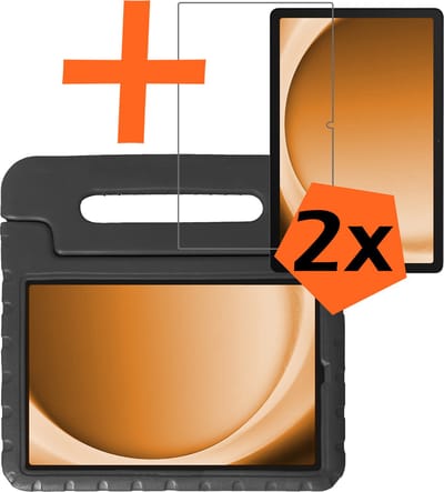 Hoesje - Geschikt voor Samsung Galaxy Tab A9 - Met 2x Screenprotector - Kinderhoes Shockproof Bumper - Kidsproof Case - Tablet Hoes - Kinder Hoes Cover - Zwart
