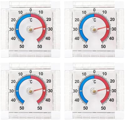 Raamthermometers Buiten - Temperatuurmeters - Nauwkeurig Meten - Zelfklevend Bevestigen - 4 Stuks - Wit