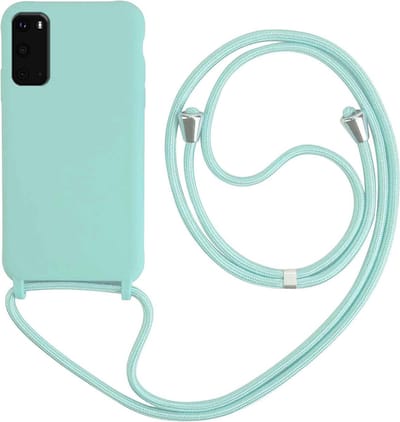 HB Hoesje Geschikt voor Samsung Galaxy S20 FE - Turquoise - Siliconen Back Cover met Koord - Telefoonhoesje met Koord - Crossbody Lanyard Cord Case