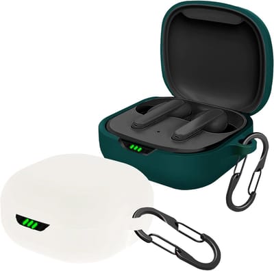 Set van twee hoesjes [inclusief 2 kliksluitingen], hoesjes van vloeibaar siliconen, ultradunne schokbestendige hoesjes, hoesjes voor Bluetooth-oortjes — wit en donkergroen