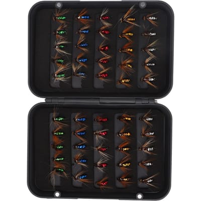 50 pcs Appâts Pêche à la Mouche Hameçon Professionnel en Acier à Haute Teneur en Carbone Kit Leurres Pêche à la Mouche avec Boîte de Rangement black