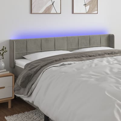 vidaXL - Hoofdbord - LED - 203x16x78/88 - cm - fluweel - lichtgrijs