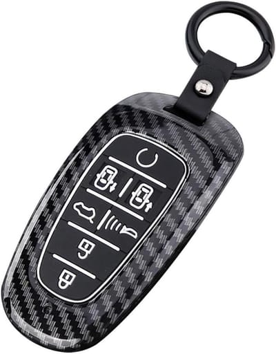 Sleutelhoes voor Hyundai - Autosleutel Cover - Bescherming Autosleutel - Koolstofvezelpatroon - 7 Toetsen - Zwart