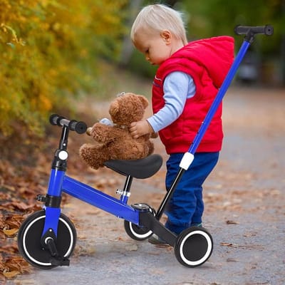 Loopfiets Driewieler - Kinderfiets 3-in-1 - Leren Fietsen - Stabiel Koolstofstaal Frame - Vanaf 18 Maanden - Blauw