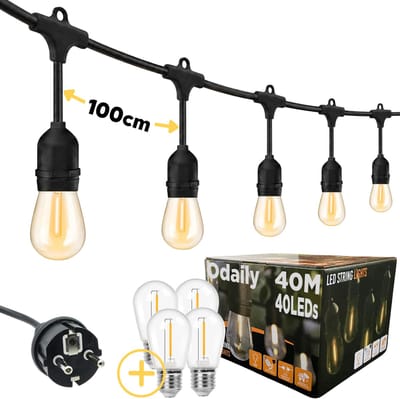 Odaily Lichtsnoer Buiten - 40m - 40 LEDs - Warm Wit Licht - IP65 - Professionele Kwaliteit