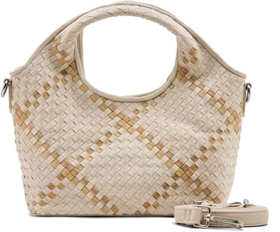 FREDsBRUDER Leren handtas schoudertas Happy Weave Collection Little Handbag Nature beige