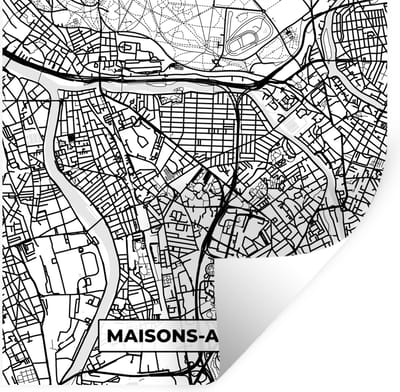 Muurstickers - Sticker Folie - Stadskaart - Frankrijk - Maisons-Alfort - Kaart - Plattegrond - Zwart wit - 100x100 cm - Plakfolie - Muurstickers Kinderkamer - Zelfklevend Behang XXL - Zelfklevend behangpapier - Stickerfolie