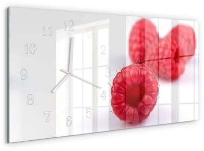 Tulup Wandklok - Frambozen Moderne Glazen Wandklok - 60x30 cm - Rood Wandklok Glas Met Motief - Witte Handen - Rechthoekige Wandklok - Glazen Klok Met Print - Wandklok Glas Met Motief