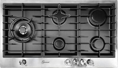Gurari - kookplaat - TY905VPGC Gaskookplaat - 90 cm - roestvrij staal - zwart - geëmailleerd -4,0 kW - WOK - 5 gaspitten - aardgas - FL.gas
