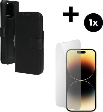 Mobiparts Classic Wallet hoesje geschikt voor Apple iPhone 14 Pro Max met 1 Screenprotector van Gehard Glas - Zwart