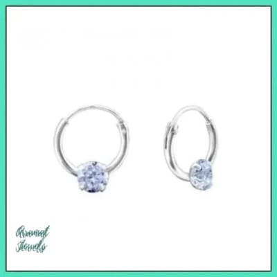 Aramat Jewels | Oorringen | Zilveren Kinder Oorringen met Kristallen – 12mm 925 Zilver | Aqua | |12mm | Zilver | Kinderen, Volwassenen | Verkleurd niet