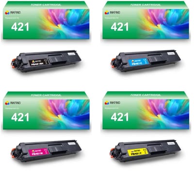 INKFIND TN421 tonercartridge multipack van 4 stuks (Zwart+Cyaan+Magenta+Geel) compatibel met Brother TN421BK/TN421C/TN421M/TN421Y TN-421BK/TN-421C/TN-421M/TN-421Y (Zwart+Cyaan+Magenta+Geel) toner cartridge -4-pack BK/C/M/Y