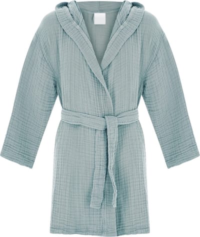 Badjas kind met capuchon - Mousseline 100% katoen - kinderbadjas voor jongens en meisjes - Douche & Zwembad & Strand - Mint 0-1 jaar