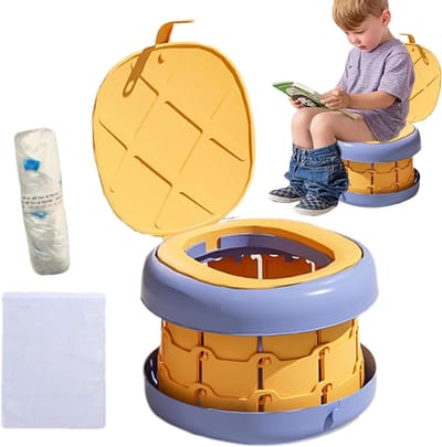 Draagbaar Kinderpotje - Reispotje Opvouwbaar - Zindelijkheidstraining Onderweg - Antislip Bodem - Tot 80 kg - Geel